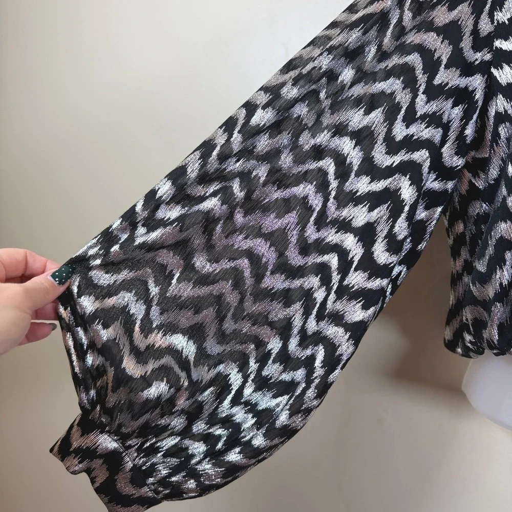 Zara Metallic Chevron Crop Top Women Small Black Silver Sparkle Party Whimsigoth